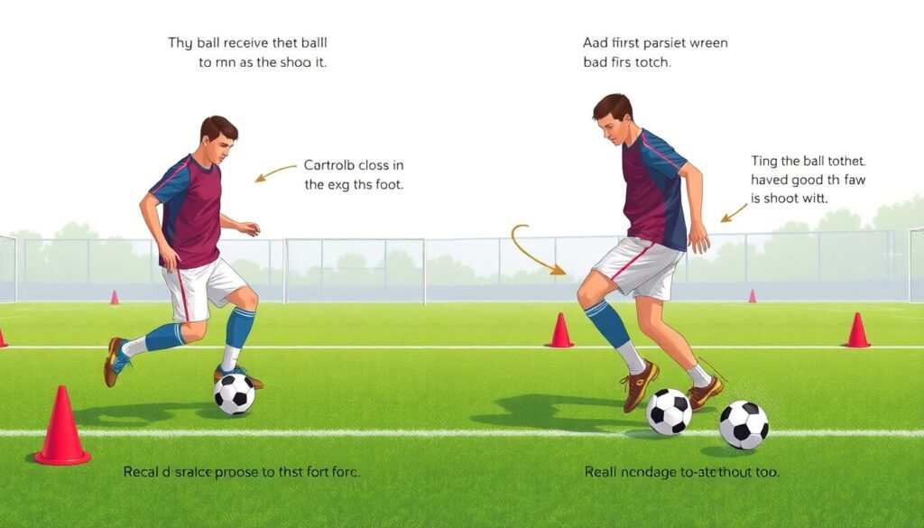Требования к технике приема мяча на двух ногах - иллюстрация